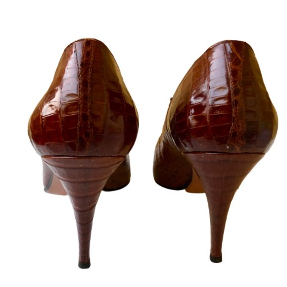 Mr. Jay Vintage 80's Italian Brown Croc Print Leather Pump Pointed Toe - Picture 8 of 16